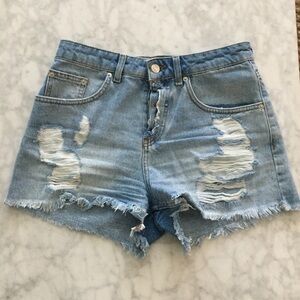 Zara High Waisted Grommet Denim Shorts